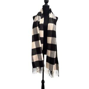 Fraas Cashmink Colorblock Scarf Fringe Black Gray